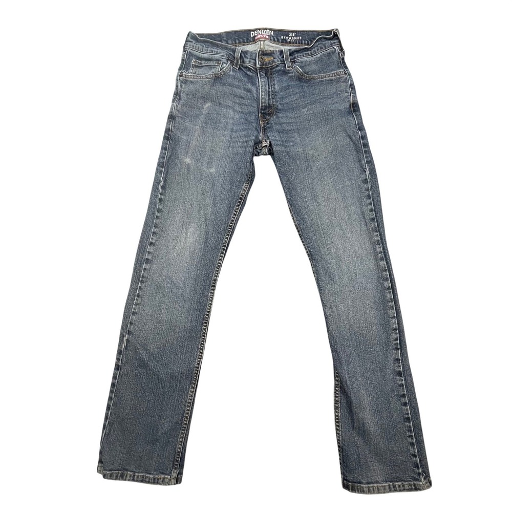 Levi's Denizen Blue 218 Straight Fit Distressed Whiskered Denim Jeans Mens 30x32